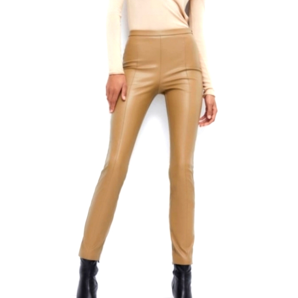 Zara Tan Skinny Pants High-Waisted Faux Leather